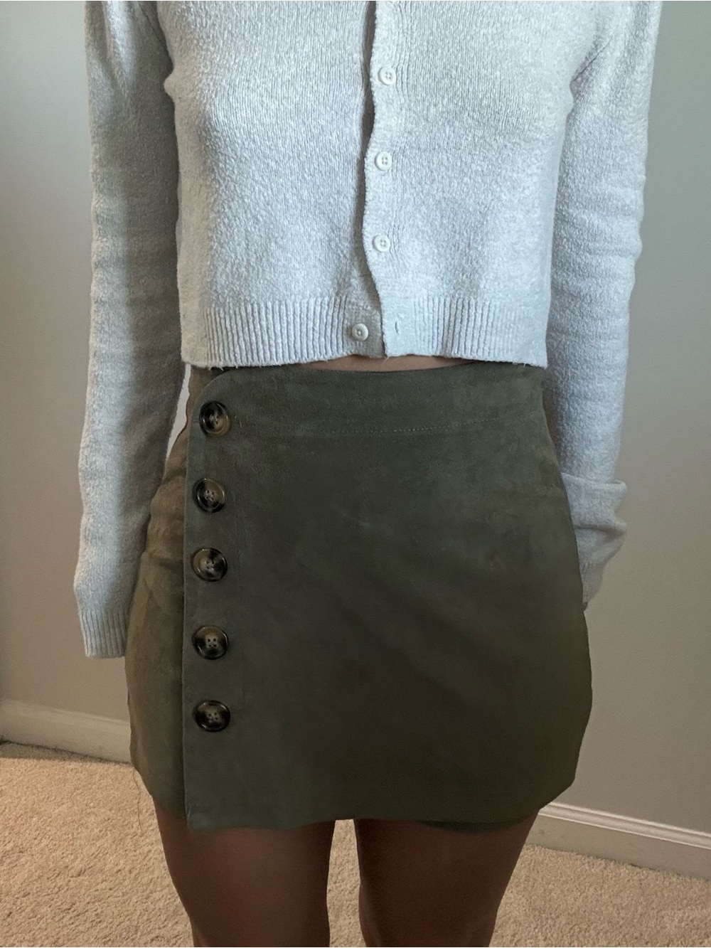 Olive Green Button-Front Skort
